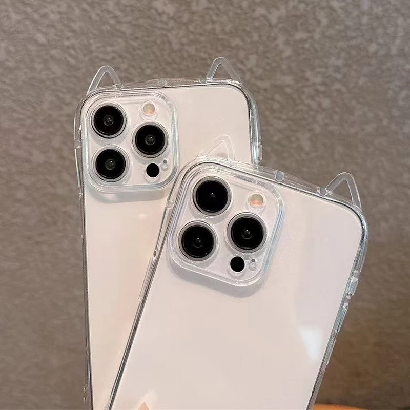 Niedliche Katze 3D-Ohren Transparente Handyhülle für iPhone 17 18 Pro Max Air 16 15 13 11 12 14 Plus Weiche Klare TPU-Rückabdeckung – Detail 18