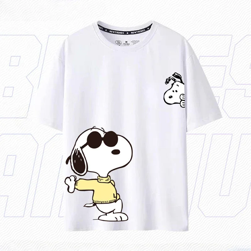 Snoopy Cartoon 100% Cotton T-shirt Short Sleeve Fashion Teenager Short Sleeve Summer Men's Street Casual Tops