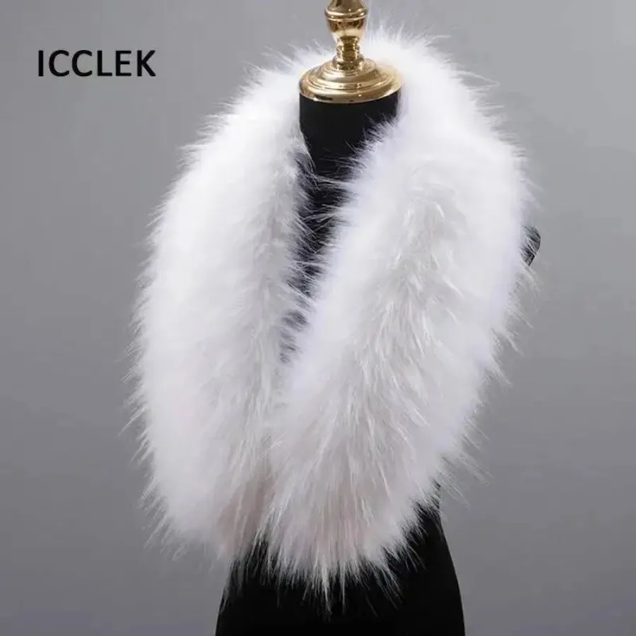 

Women Faux Fur Collar Winter Warm Shawl Scarf Imitation Raccoon Fur Collar Jackets Coat Hat Strip Large Size Fake Fur Collar