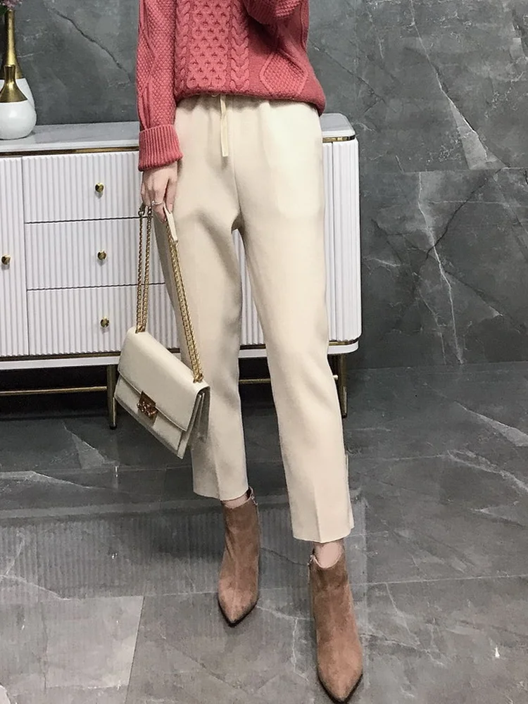 

Осенне-зимние вельветовые вязаные повседневные брюки с эластичным поясом, удобные, комфортные, для женщин, в стиле кэжуал.