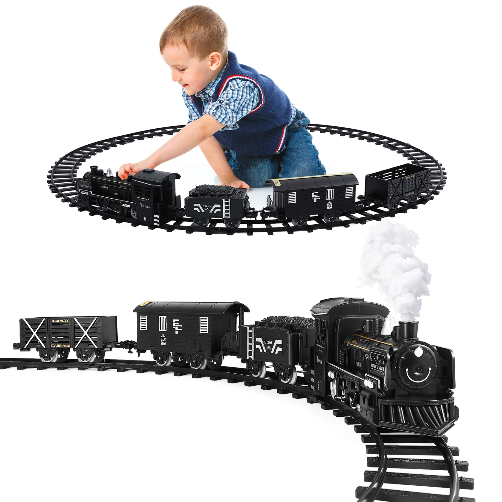 

Toyvian Christmas Train Set Electric Train Toy with Sound Light Railway Tracks for Kids Gift Under The Christmas Tree