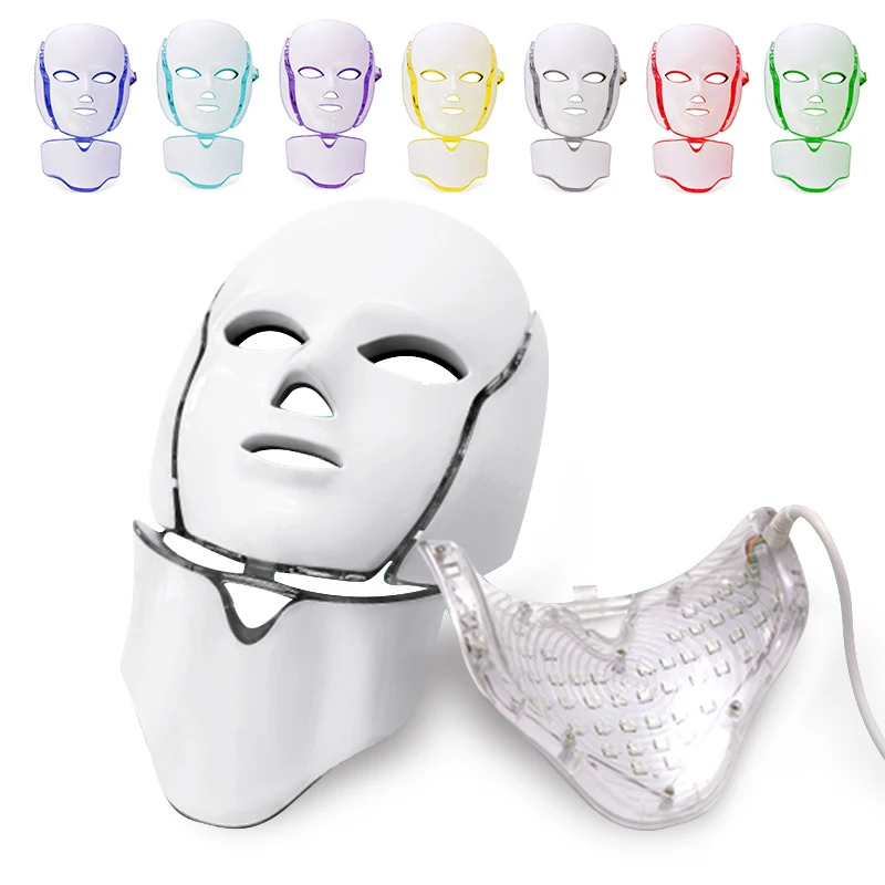 LED Mask Beauty Machine 7 Colors Light with Neck Skin Rejuvenation Whitening Anti Acne Face Lifting Firm Massager Skin Care SPA