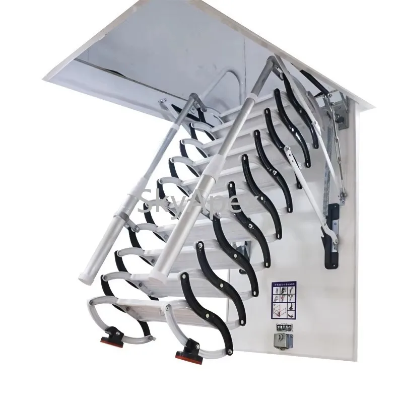 Ceiling Mounted Retractable Folding Zip Step Attic Ladders Heavy Duty Anti Rust Easy Install For Home Loft Storage Safe Non Slip