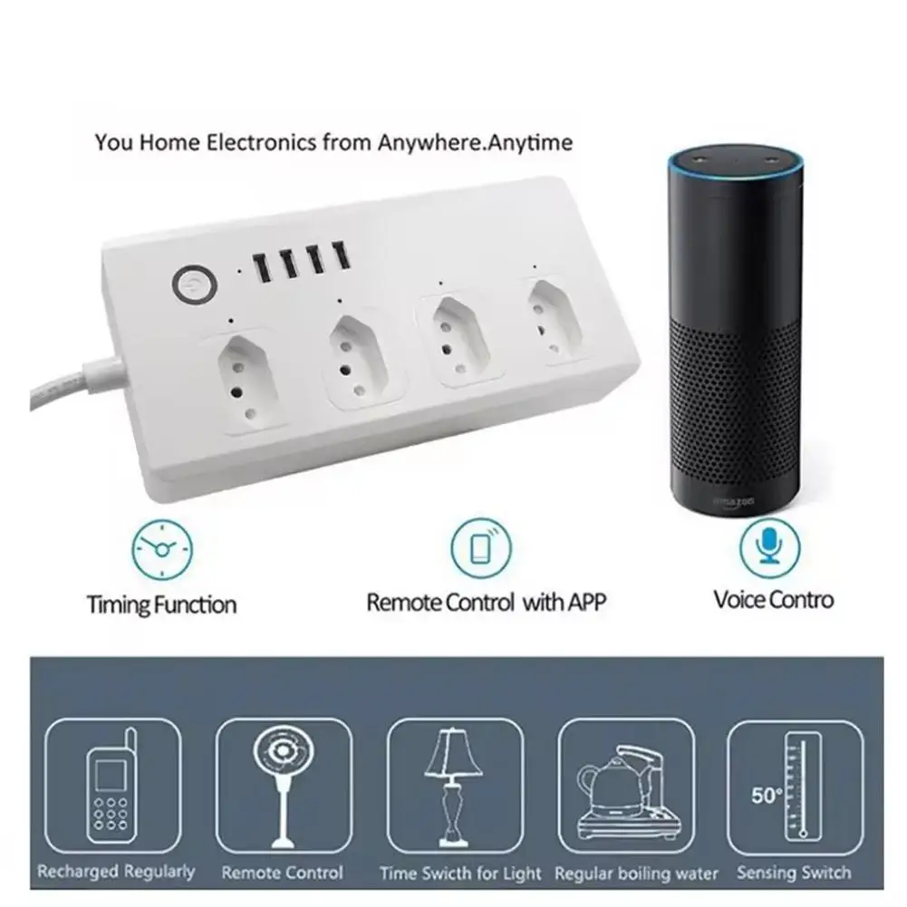 Independently Controlled Brazilian Standard 10A High Current Zigbee/WiFi Protocol  Smart Socket And Supports 2.1A Fast Charging