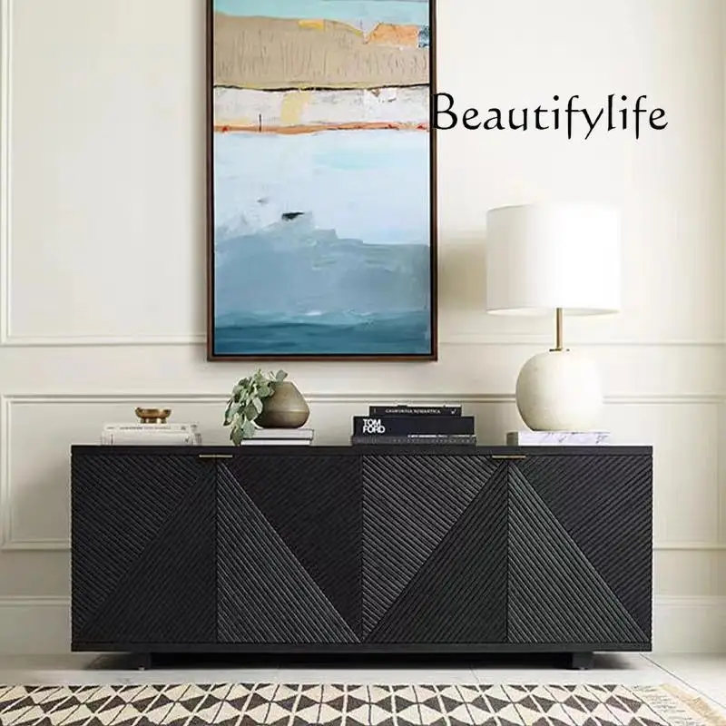 

Nordic solid wood log side cabinet against the wall locker modern home living room small apartment entrance cabinet