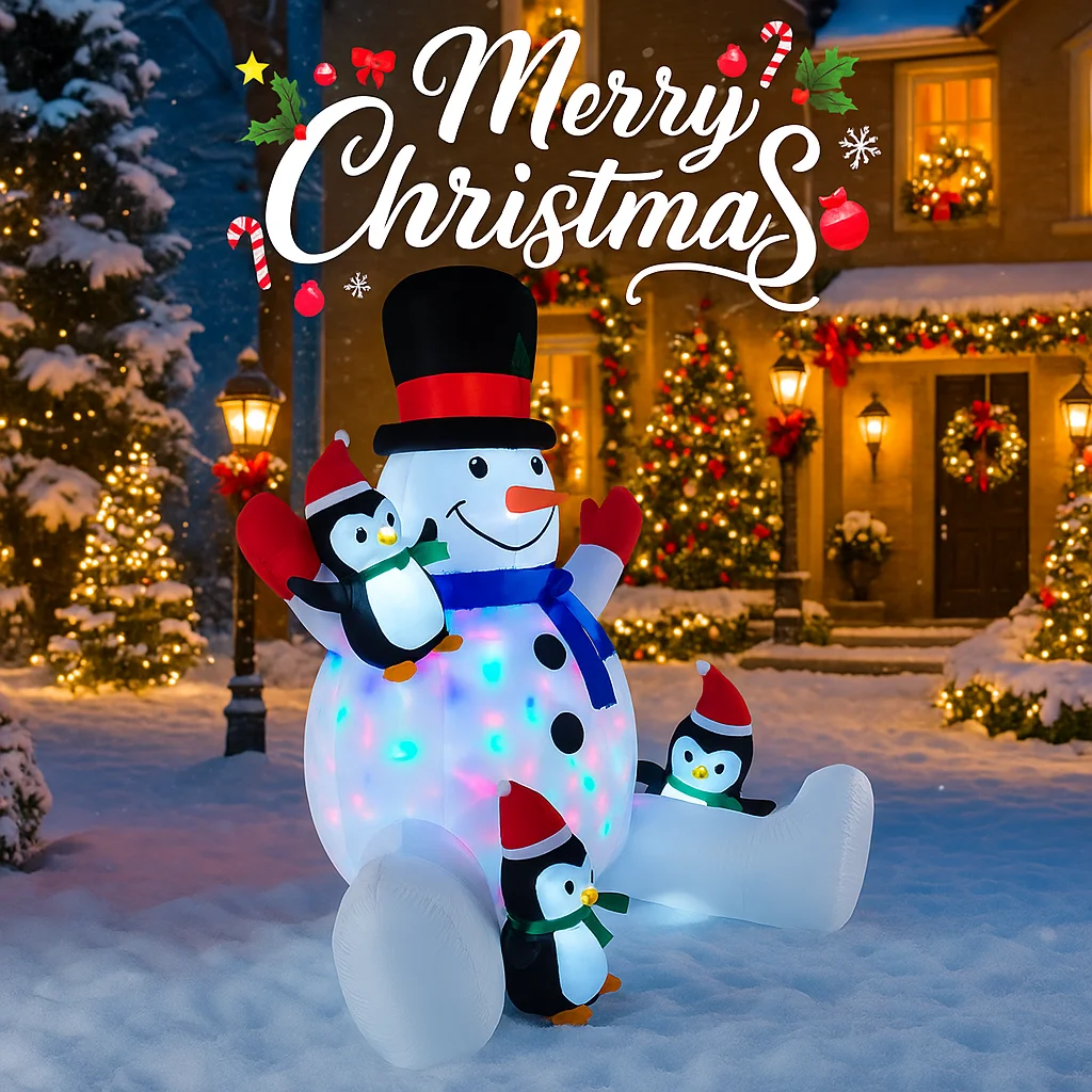 6.8FT Snowman Penguin Inflatable Christmas Decorations Xmas Ornaments Lights Outdoor Home Yard Holiday Party Decor Toys For Xmas