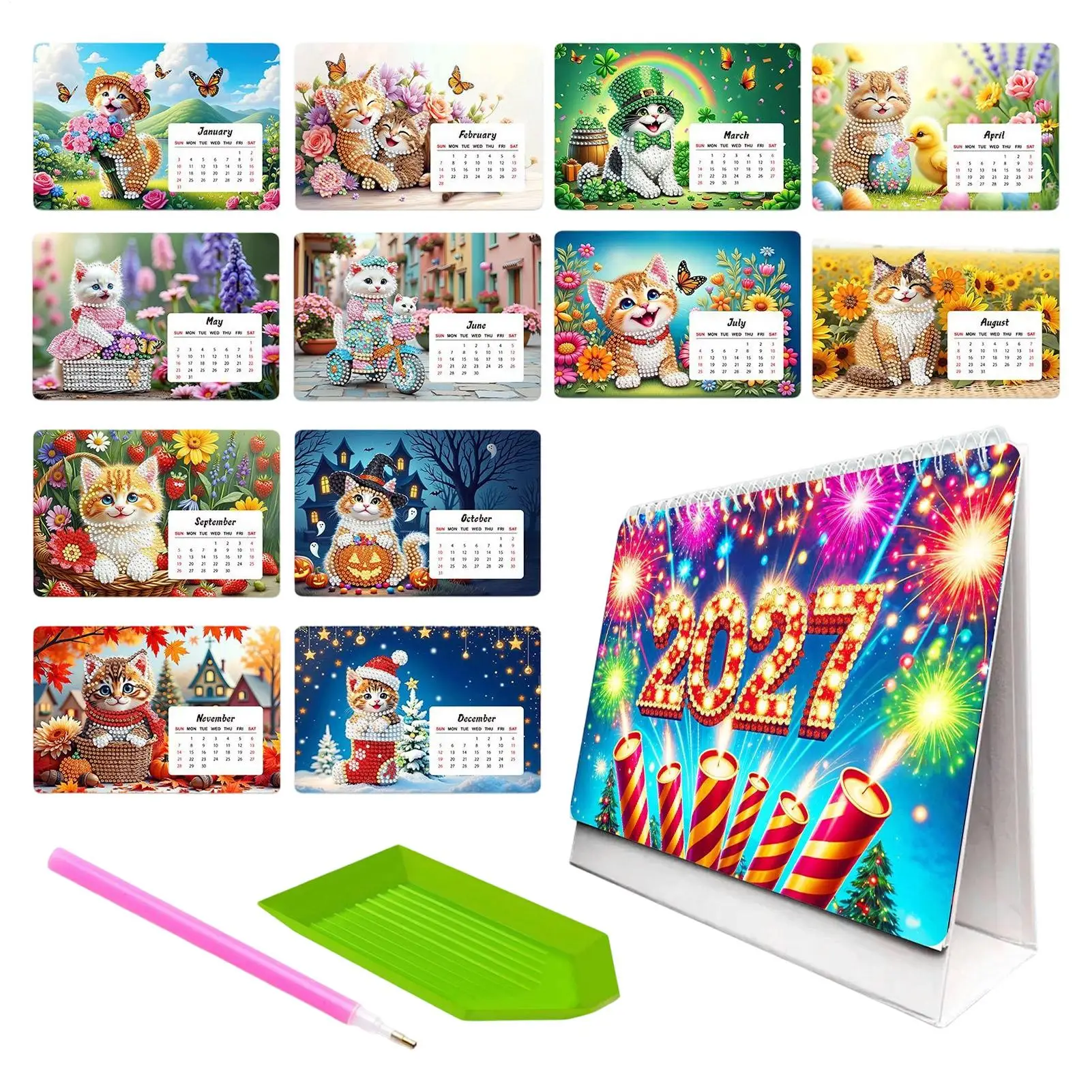 Gem Art Calendar Monthly Handmade Creative Planner Gem Desk Calendar for Holiday Birthday Party Offices Home Room Classroom