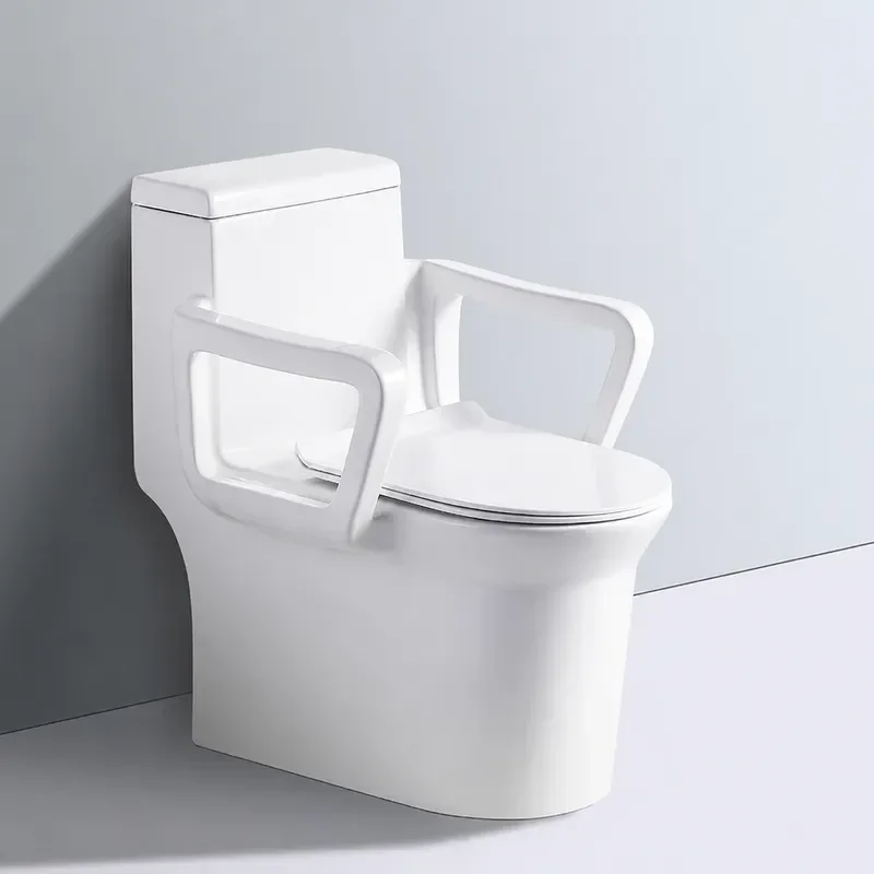Wholesale Water Saving Ceramic Siphon Toilet with Handrail Super Whirlpool Sanitary Ware from Chaozhou Guangdong