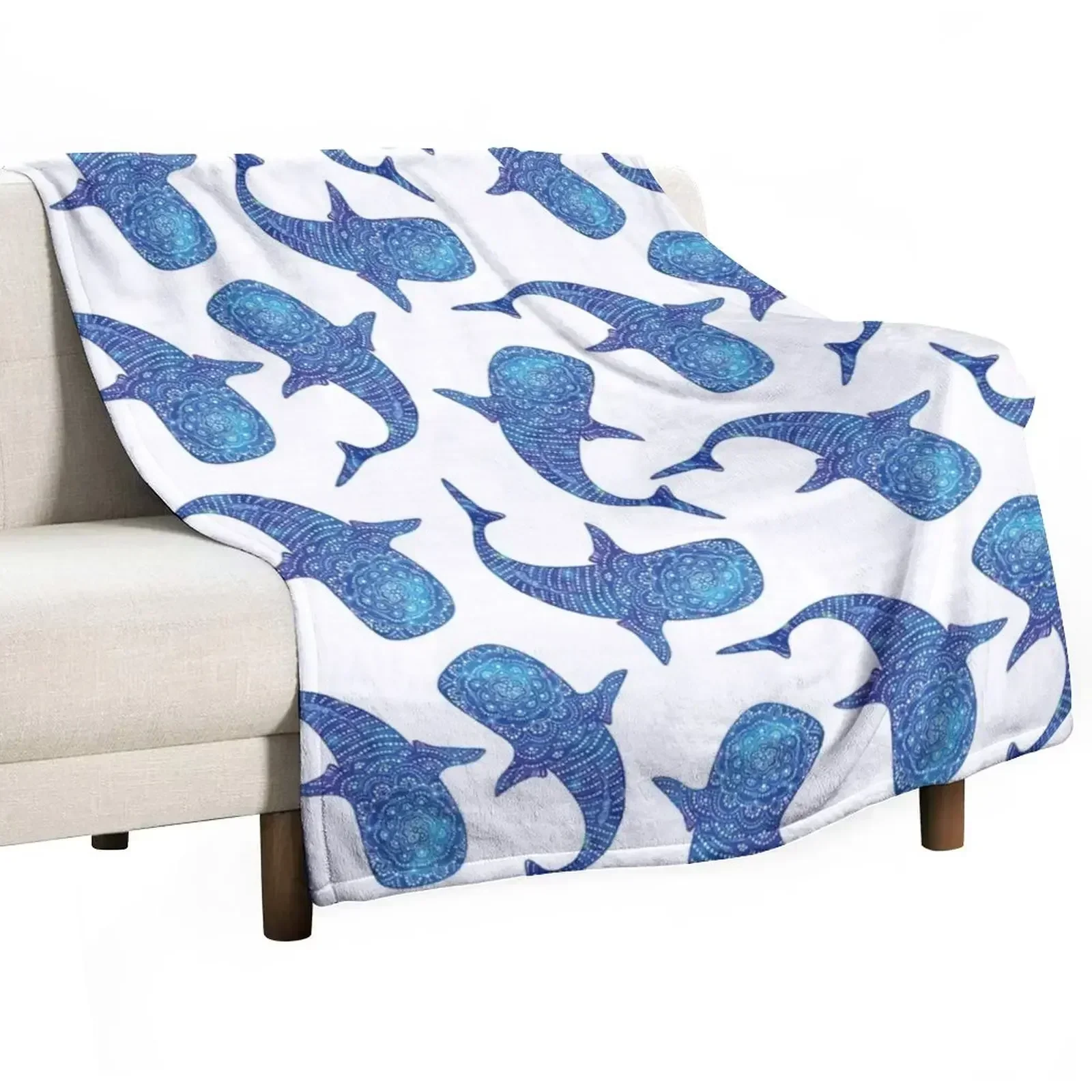 Marokintana - Whale Shark I Throw Blanket Plaid Soft Flannel Fabric Picnic Decorative Beds Blankets