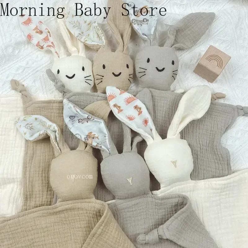 Baby Comforter Cute Baby Rabbit Cat Muslin Towel Soft Cotton Sleeping Dolls Soothing Cloth Blanket Newborn Appease Towel Bibs