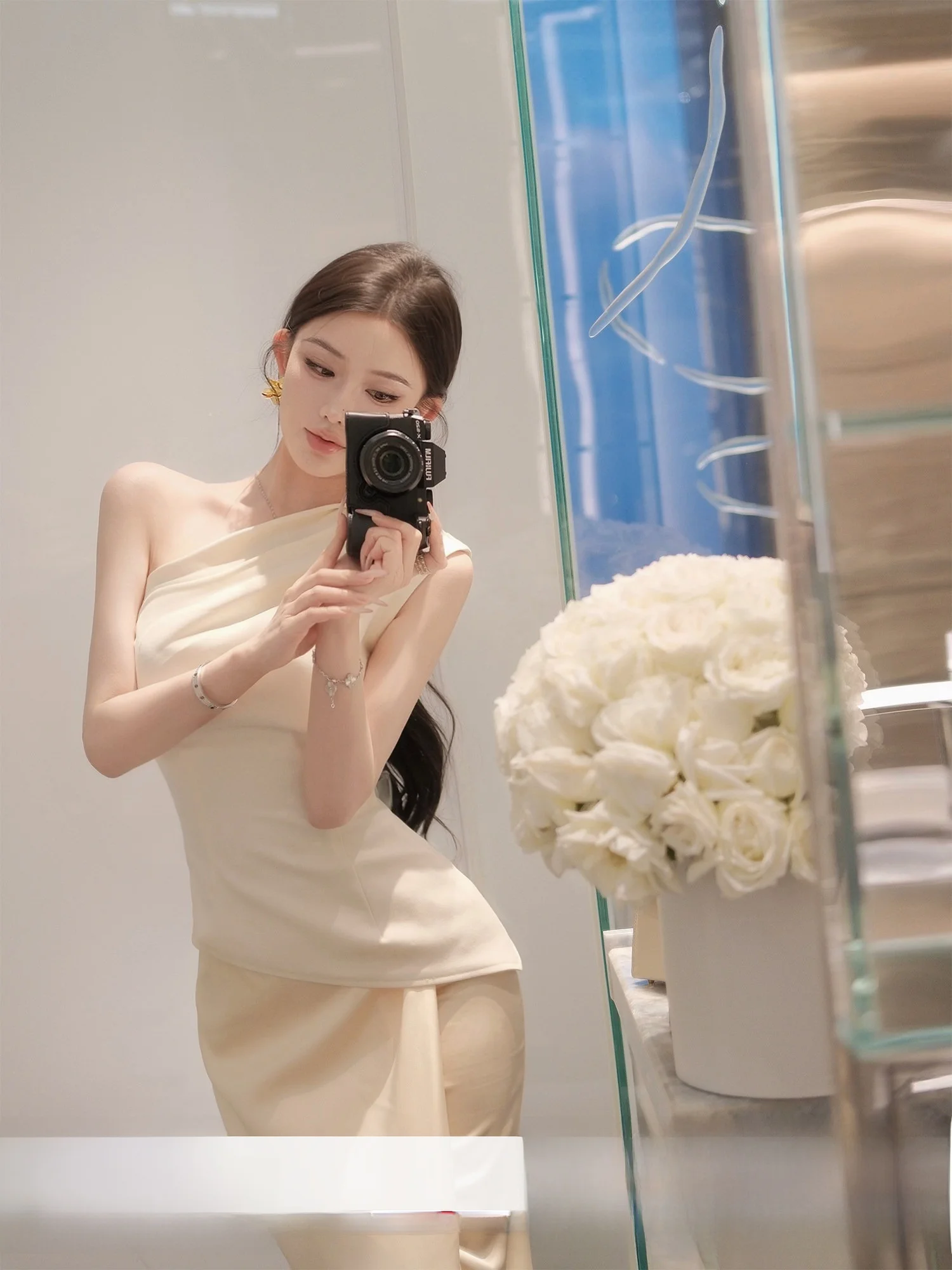 

JAYKY YANG High Waist Slim Fit f Skirt Set Asymmetrical Waist Cinching Top And Skirt Ensemble for Women Casual Sle