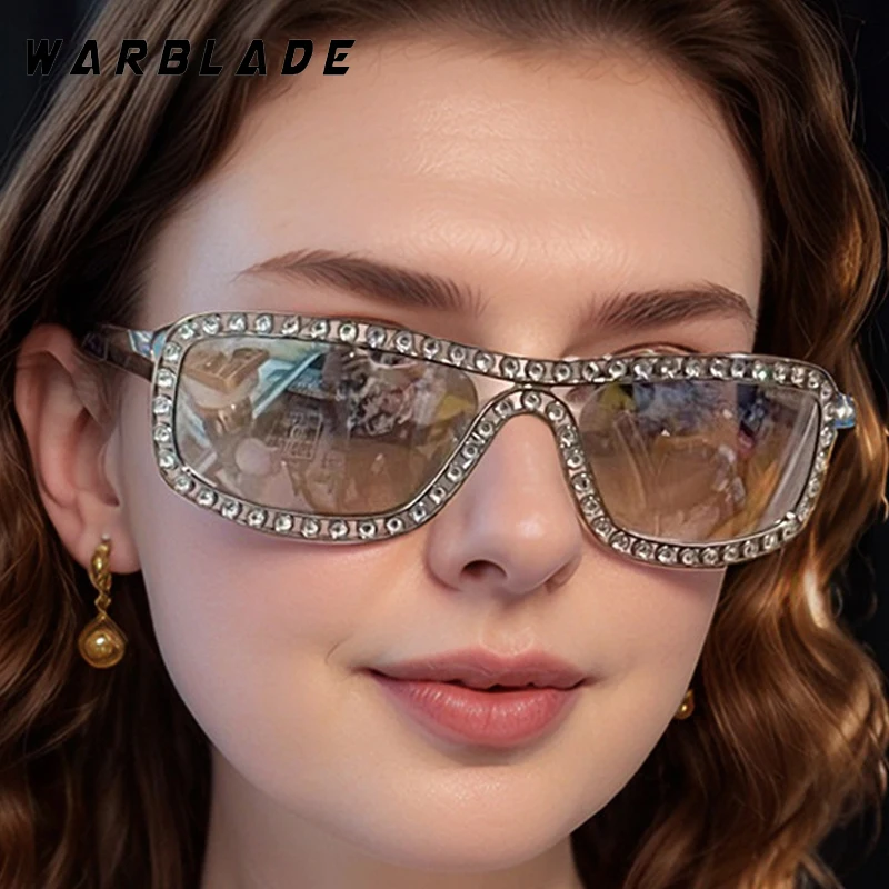 

Trending Brand Rhinestone Design Metal Rectangle Frame Women's Sunglasses Personality Sunglass Men Travel Popular Eyewear UV400