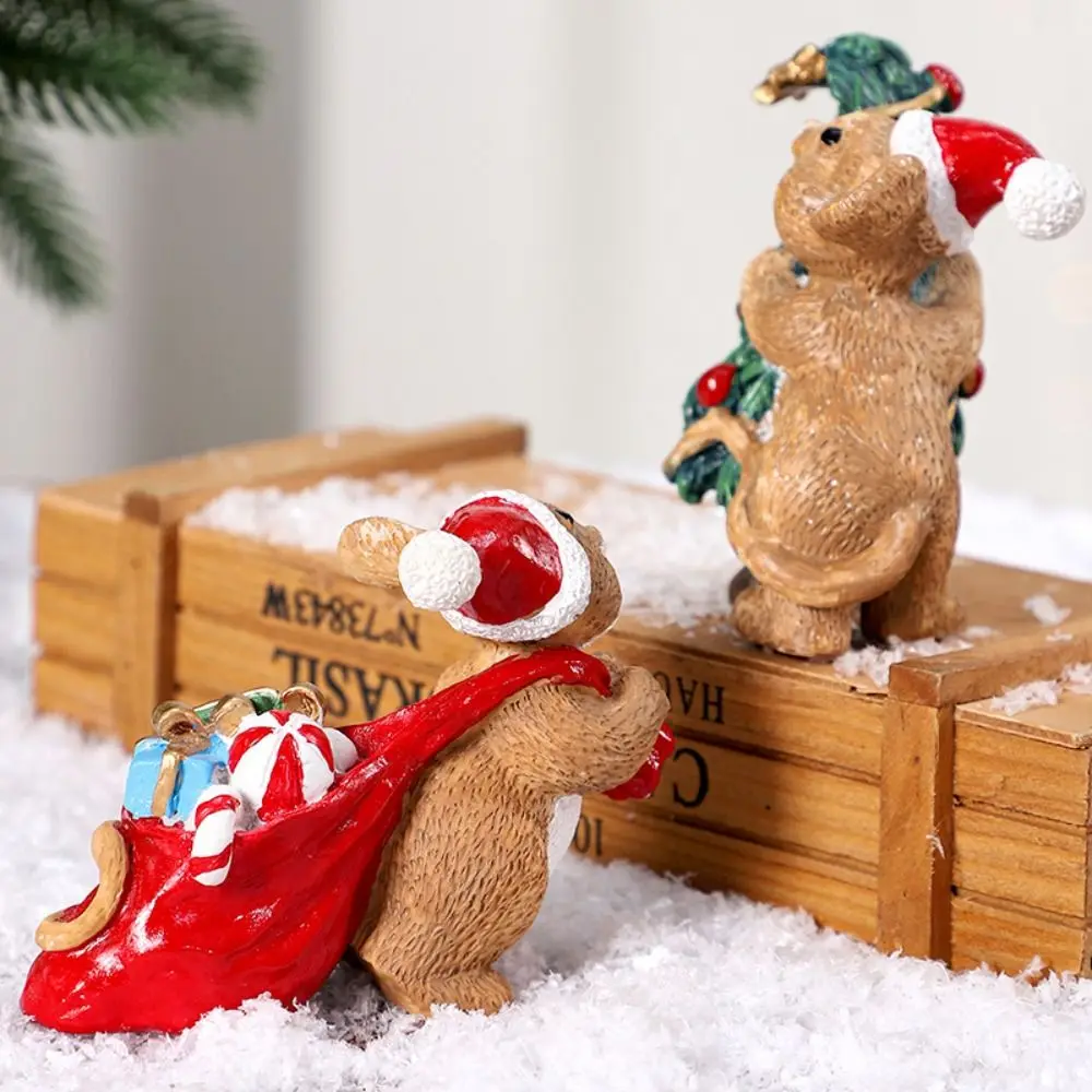 Figura de animal de Navidad de ratón, micropaisaje de resina, adornos de paisaje de Navidad, animales en miniatura DIY