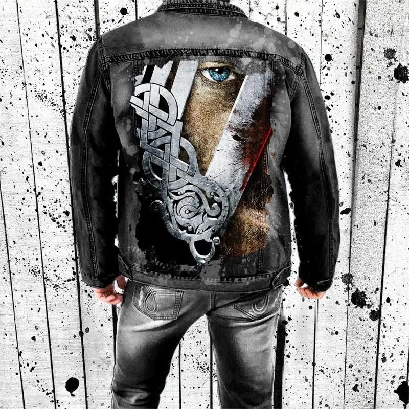 Men's Jacket 2024 Spring And Autumn New Harajuku High Street Fashion Trend Print Design Casual Plus-Size Denim Jacket