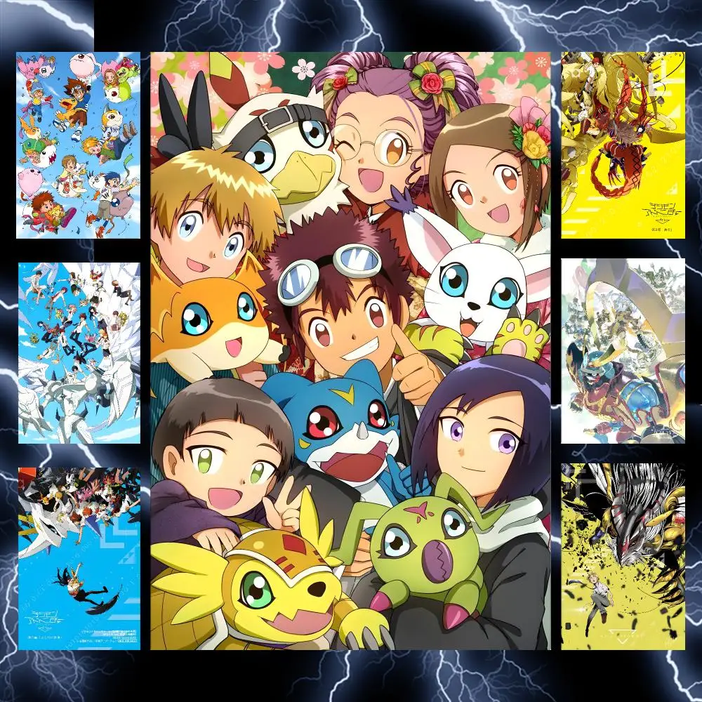 Anime Digital D-Digimon Series Poster Self-Adhesive Wall Art Poster HD Waterproof PP Bedroom Cafe Gym Home Decor Gift