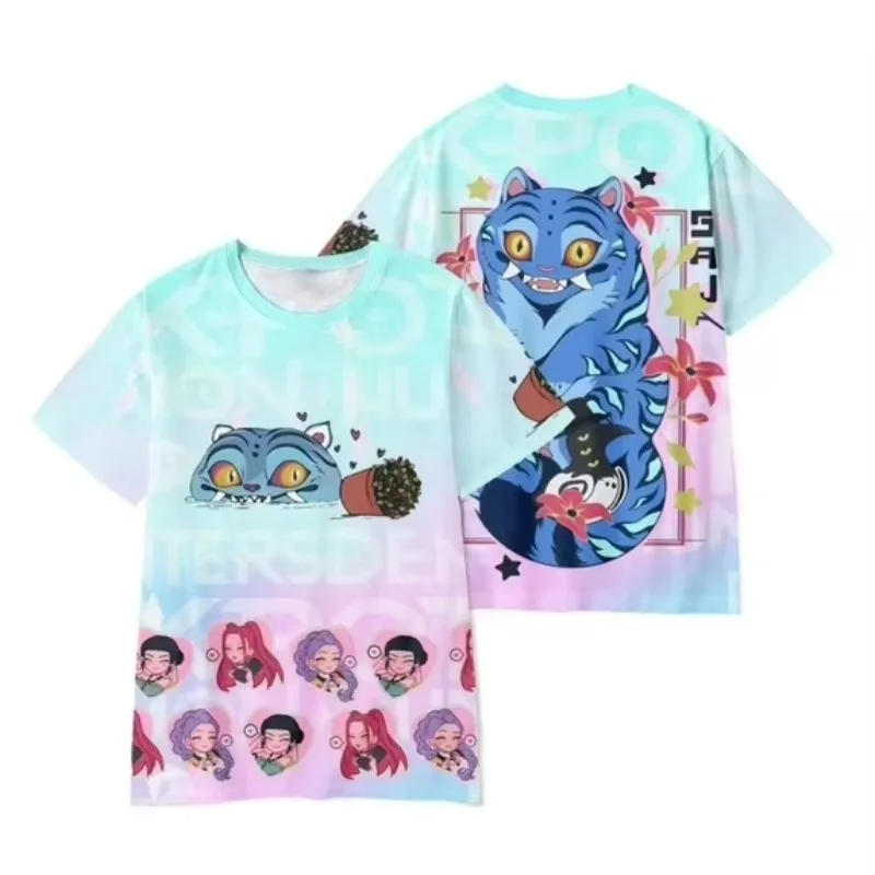 2026 فيلم KPop شيطان الصيادين تي شيرت ثلاثية الأبعاد طباعة طفل أنيمي تي شيرت الرجال النساء قصيرة الأكمام تي شيرت Harajuku Y2k لطيف للجنسين الملابس
