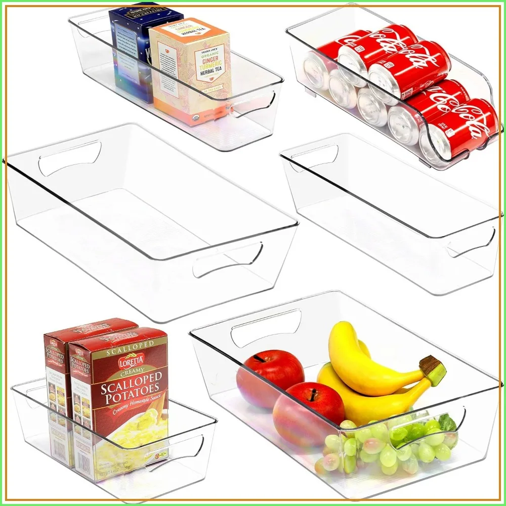 6-Pack Fridge Storage Bins: XL, Can Dispenser, Long & Medium - Clear Organization