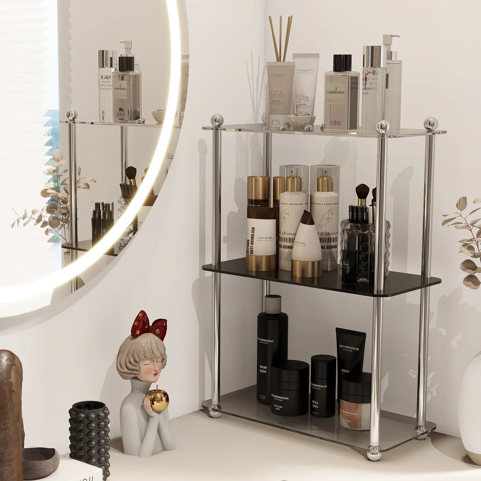 Three Layer Cosmetics Storage Rack Desktop Dresser Skin Care Lipstick Finishing Box Acrylic Make Up Shelf