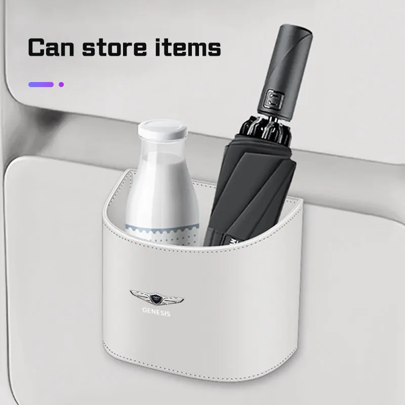 Leather Car Door Hanging Trash Can For Genesis G80 GV70 GV80 GV60 G70 Essentia Neolun G90 GV90 Backrest Storage Box Garbage Bin
