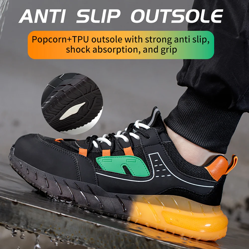 Men Safety Boots Steel Toe Work Boots Indestructible Protective Safety Shoes Outdoor Hiking Sneaker Puncture-Proof Work Boots