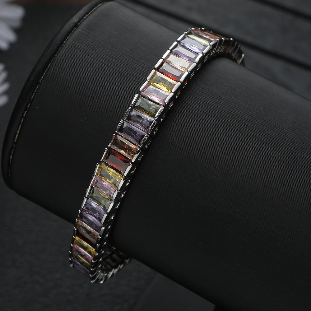 

Luxury Multicolor Rectangle Square Bracelet Design Geometric Cubic Zirconia Wedding Engagement Women Fashion Jewelry B126