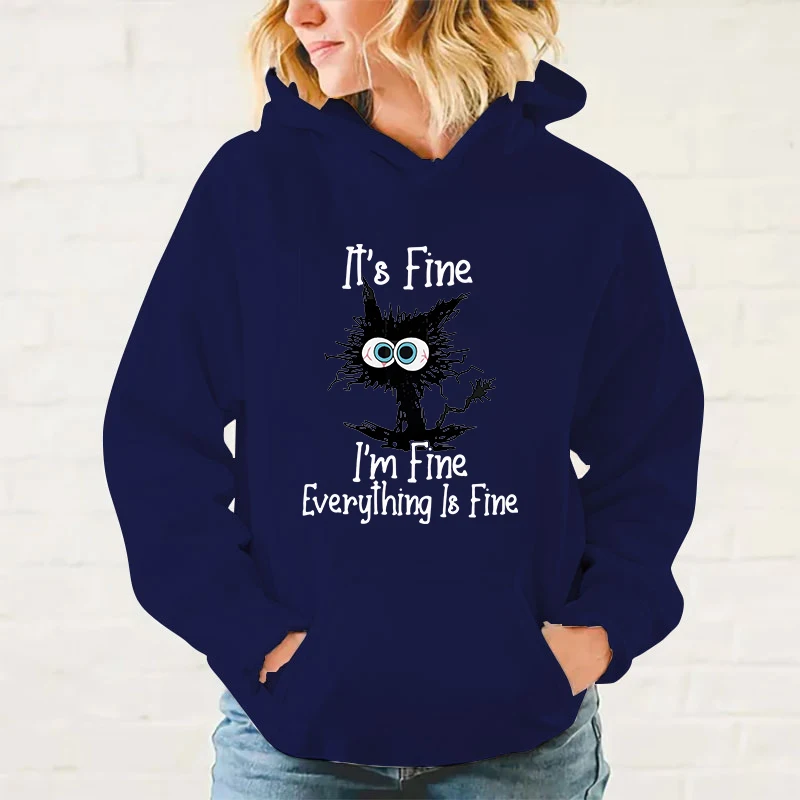 y2k hoodies Hot Sale Autumn And Winter Fashion Long-Sleeved Sweater It\'S Fine I\'M Fine Everything Is Fine Cat Outdoor Sports top