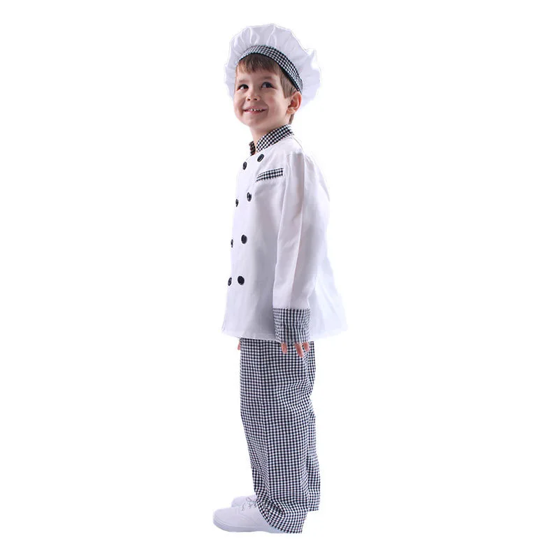 Toddler Chef Costume Kids Chef Dress Up Outfit ragazzi ragazze Chef cappotto pantaloni con cappello da cuoco bambino 3 pezzi Chef Dress Up Outfits