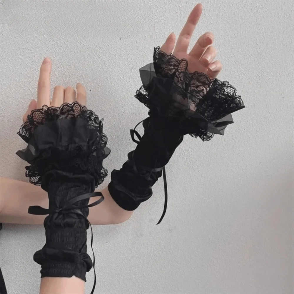 Acrylic Fiber Bowknot Arm Cuffs Thin Fabric Breathable Lolita Arm Warmers Bow Decorated Ballet Sleeve Covers Daily Matching