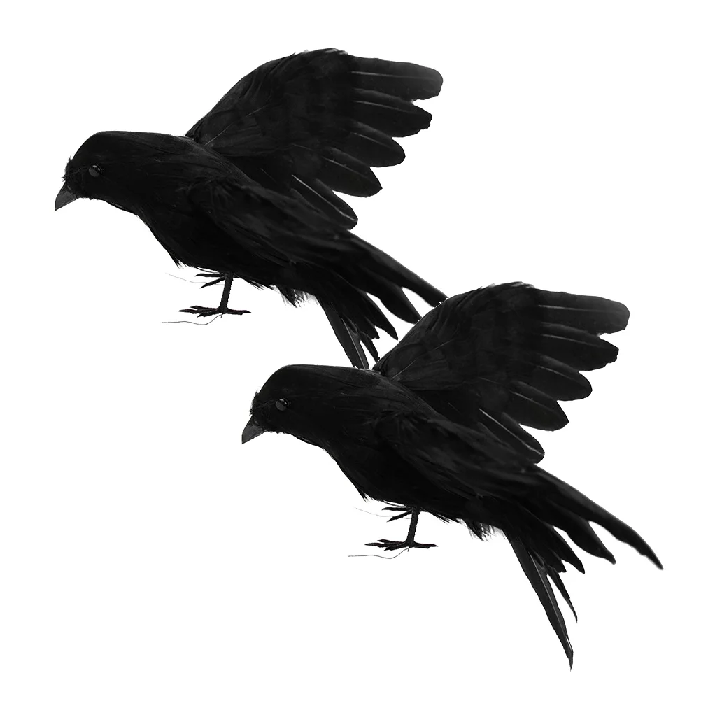 Fake Bird Halloween Bird Decorations Halloween Props Feathered Ravens Statue Black Dead Garden Decoy