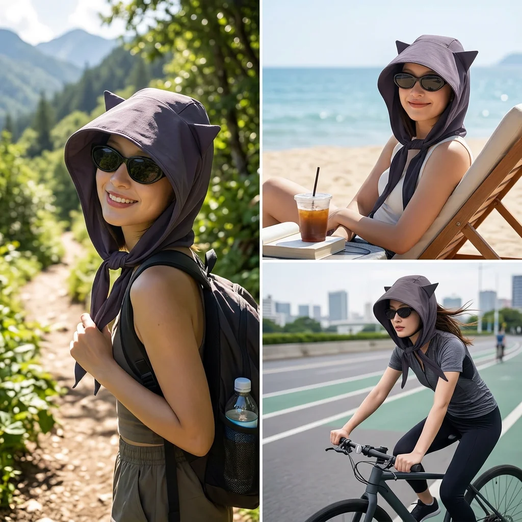 Quick Dry UPF 50 Sun Hat Cat Ear Bandana Design Adjustable Tie for Women Teens Outdoor Sports Hiking Cycling Beach Breather Mesh