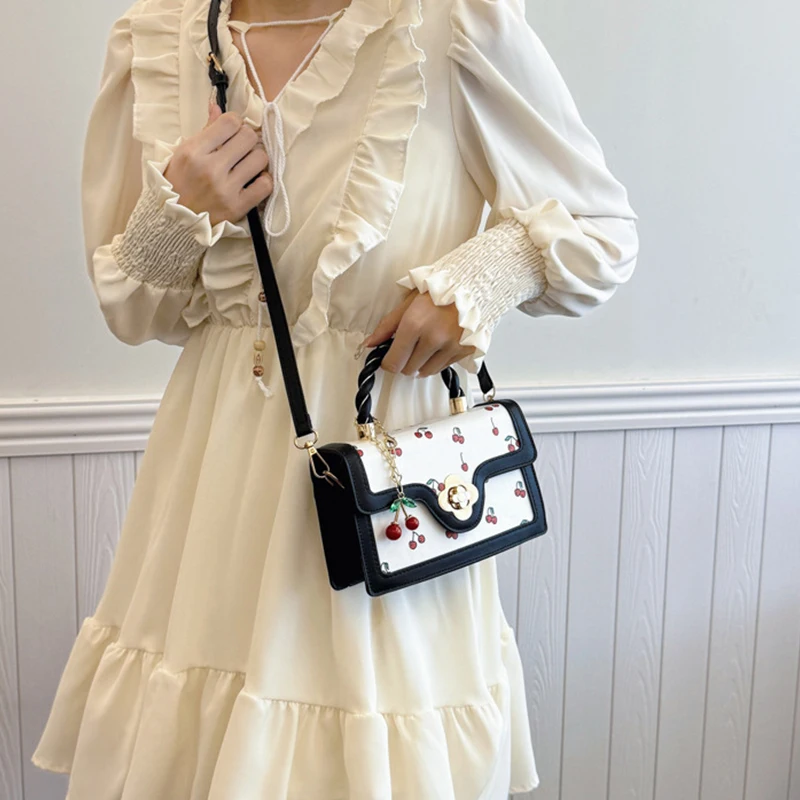 Süße Umhängetasche Mode Kirsche Drucken Top-Griff Damen Luxus Quadratische Schulter Tasche Frauen Hohe Qualität Sling Geldbörse – Detail 11