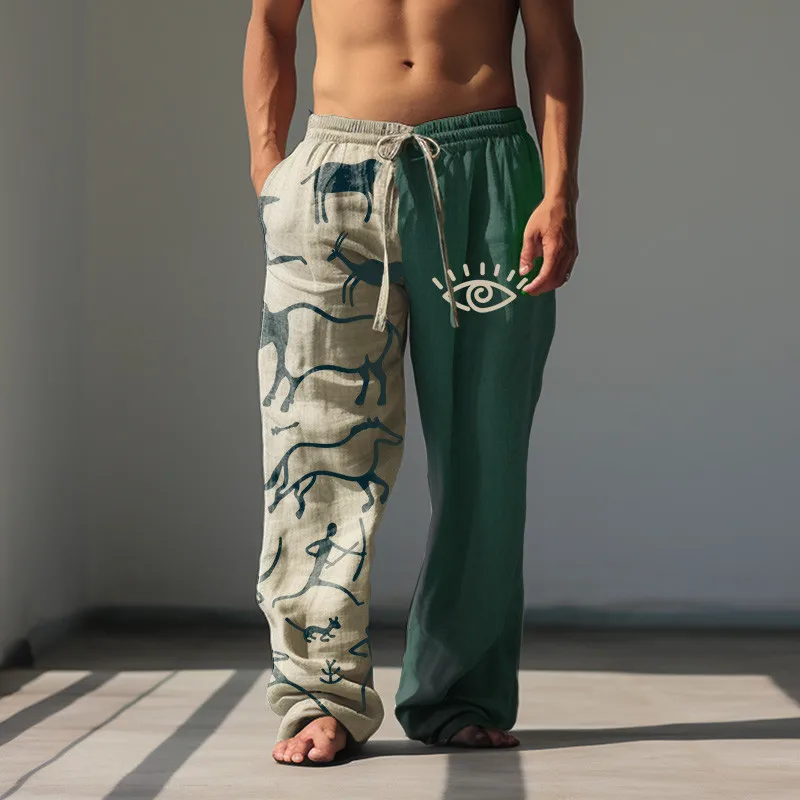 Men's Summer Fashion Casual Beach Pants Wide Leg Pants Hawaiian Style 3D Printed Wide Leg Pants Pantalones Hombre