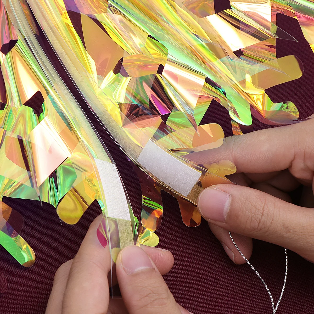 

Neon Film Snow Fan Colorful Iridescent Foil Snowflake Hanging Decoration For Christmas Wedding Party Home Hotel Ceiling