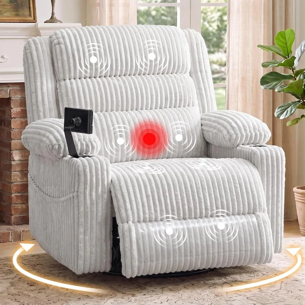 Oversized Power Swivel Rocker Recliner with Massage & Heat, Nursery Glider for Adults with Phone Holder & USB Ports, Custom