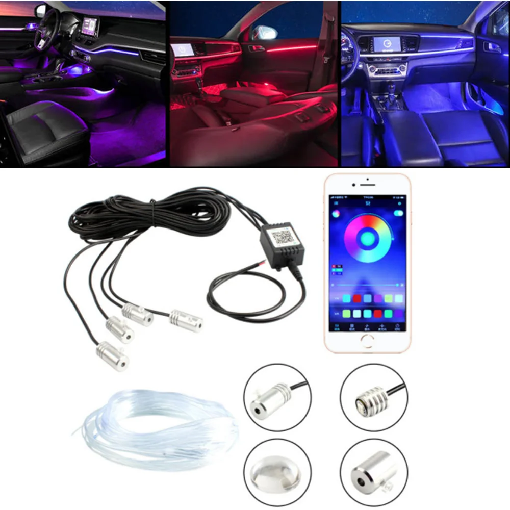 4 in 1 RGB Car Ambient Light Car Interior Led Decorative Lamp App Control DIY Music Fiber Optic Band For Auto Party Atmosphere