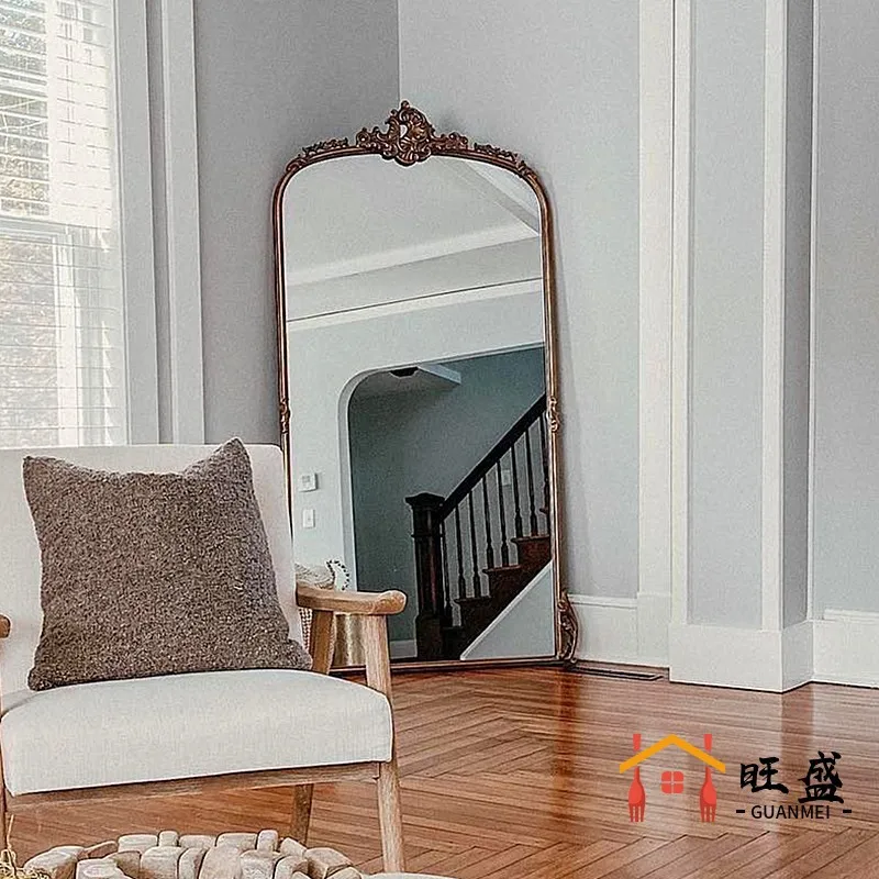 Vintage floor-to-ceiling mirror Home clothing store French engraved fitting mirror Bedroom American dressing mirror image 3