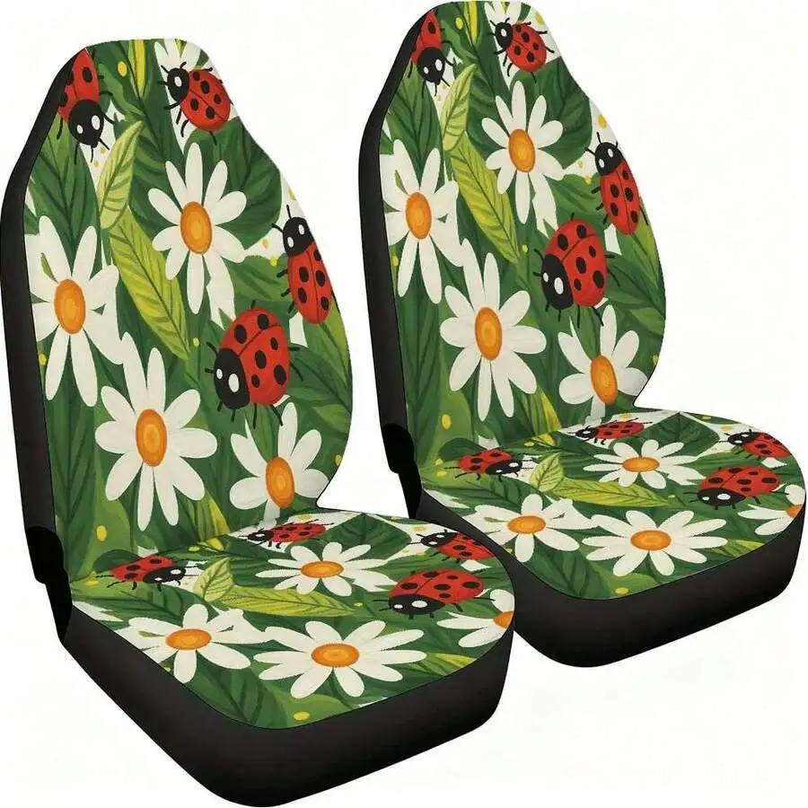

Ladybug And Daisy Car Seat Covers For Front Seats High Back Fit Cars SUVs Trucks Women Vehicle Accessories