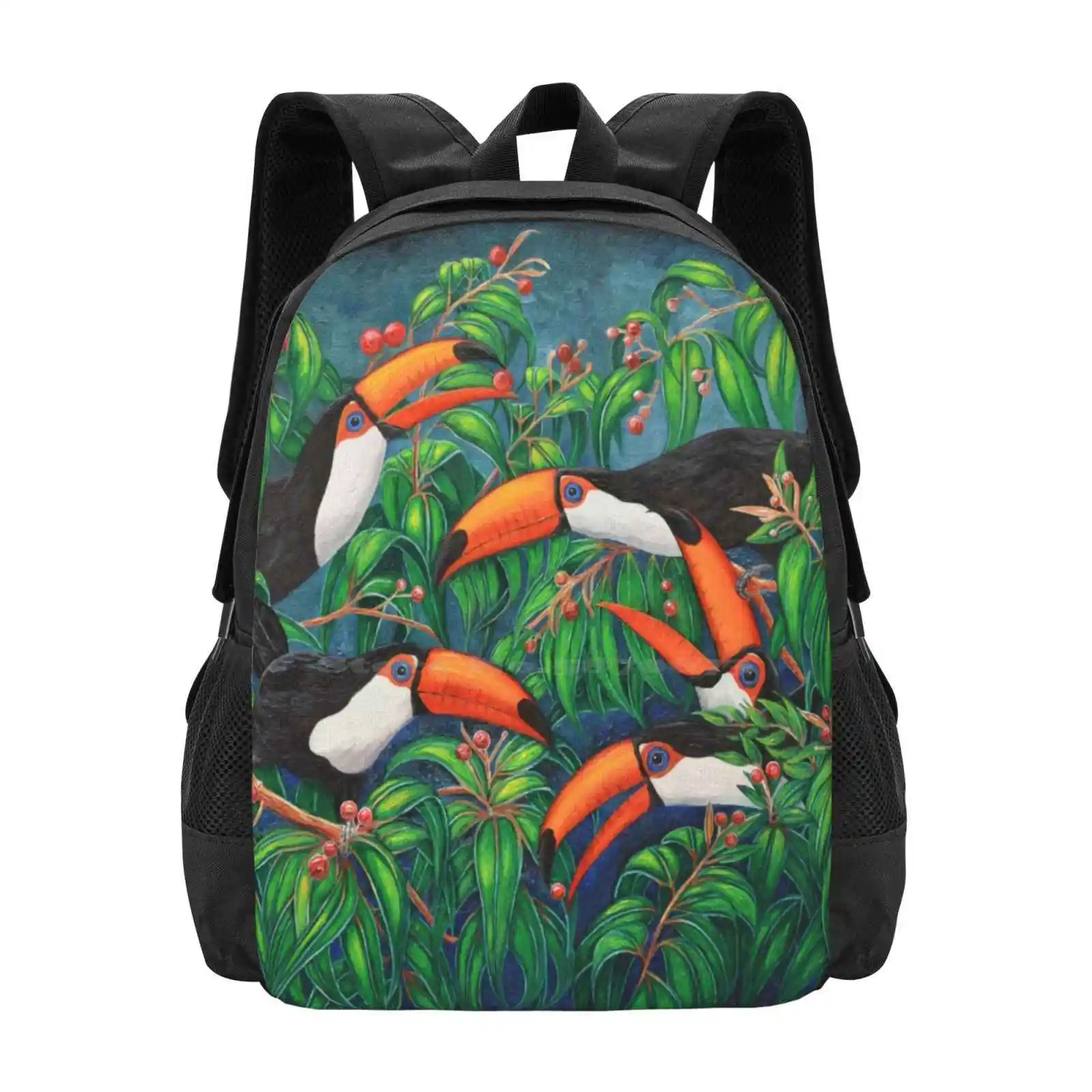 "Tukan Tee" Muster Design Bagpack Schult aschen Jules Sommer Tierwelt Tukane Vögel Vogel Ölgemälde Kunstwerk Original Kunst