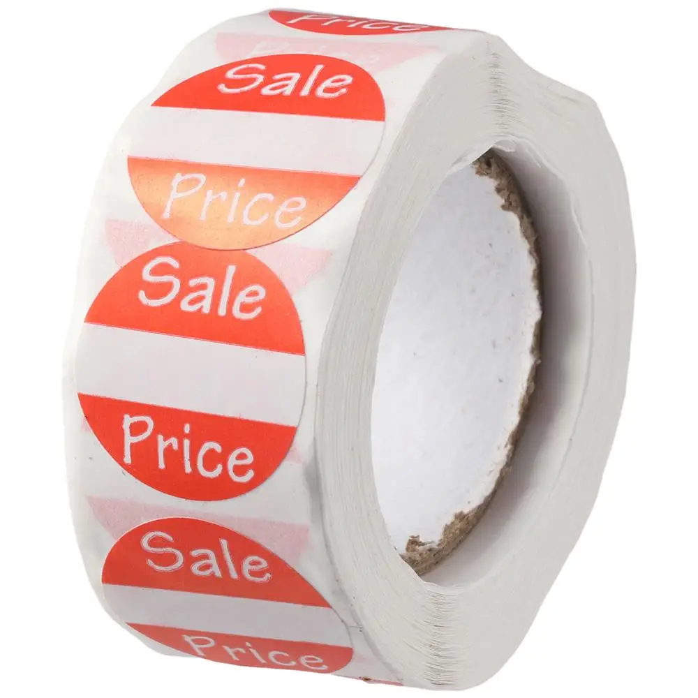 500 Pcs 1Inch Sale Price Stickers Business Labels Self-Adhesive Round Red Sticker Roll Stationery Sticker Office Supplies