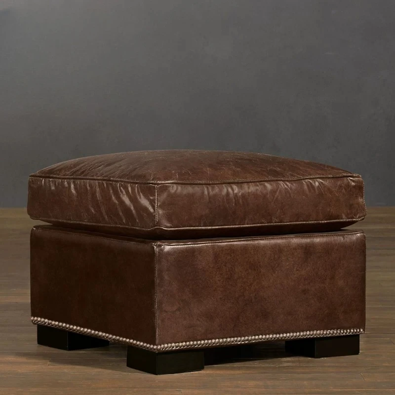 Pedal sofa pedal retro leather footstool leather fabric small pedal living room solid wood