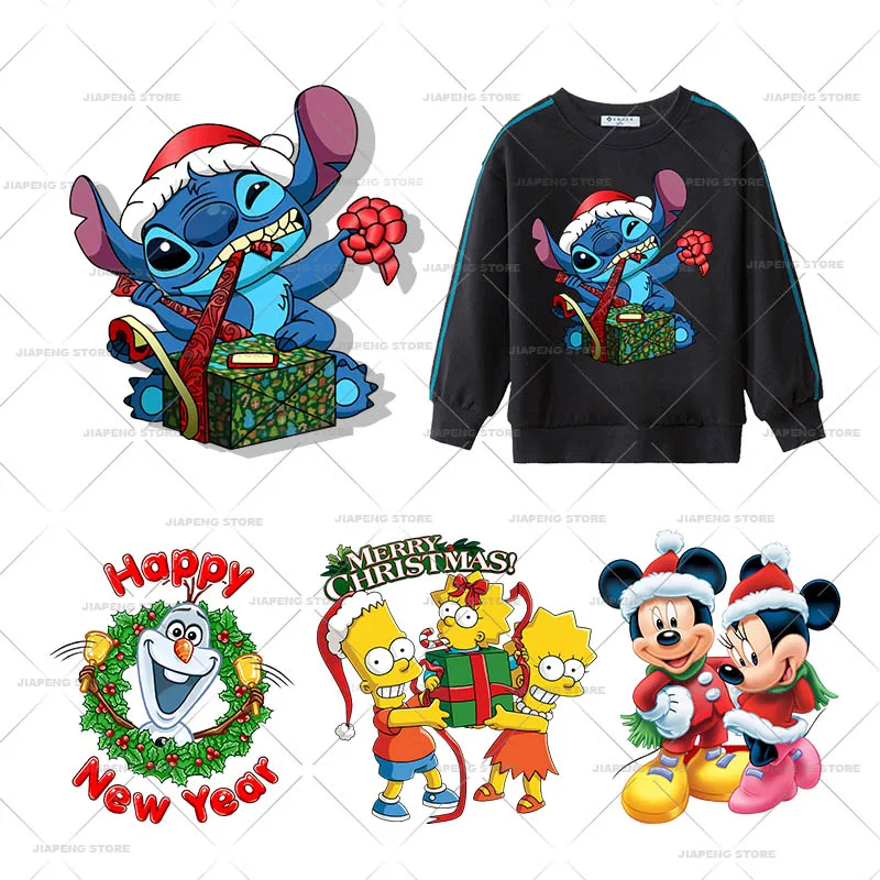 Disney Simpsons nadruk świąteczny folia winylowa do przenoszenia za pomocą ciepła naklejki na odzież Minnie Stitch żelazko na plastry na ubrania DIY