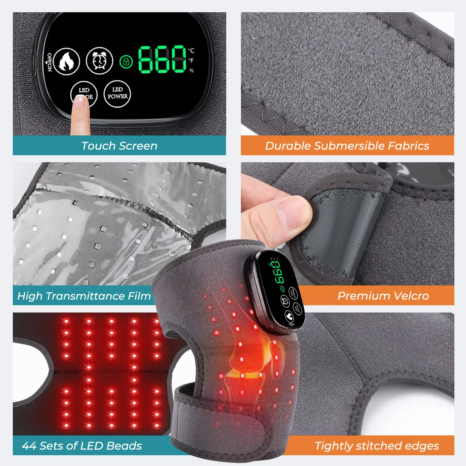 Massaggiatore per ginocchio con terapia a luce rossa a LED 660 850nm Riscaldamento a infrarossi Ginocchiera Spalla Gomito Massaggio Tutore per artrite Guarigione delle ferite