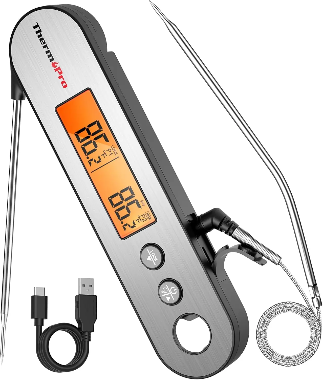 

Rechargeable Digital Meat Thermometer with Rotating LCD, Waterproof Instant Read for Grilling BBQ Oven