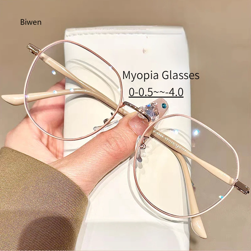 Fashionable Finished Myopia Glasses for Women Round Frame Near Sight Eyeglasses Unisex Anti-blue Ray Eyewear Diopters 0 To -4.0