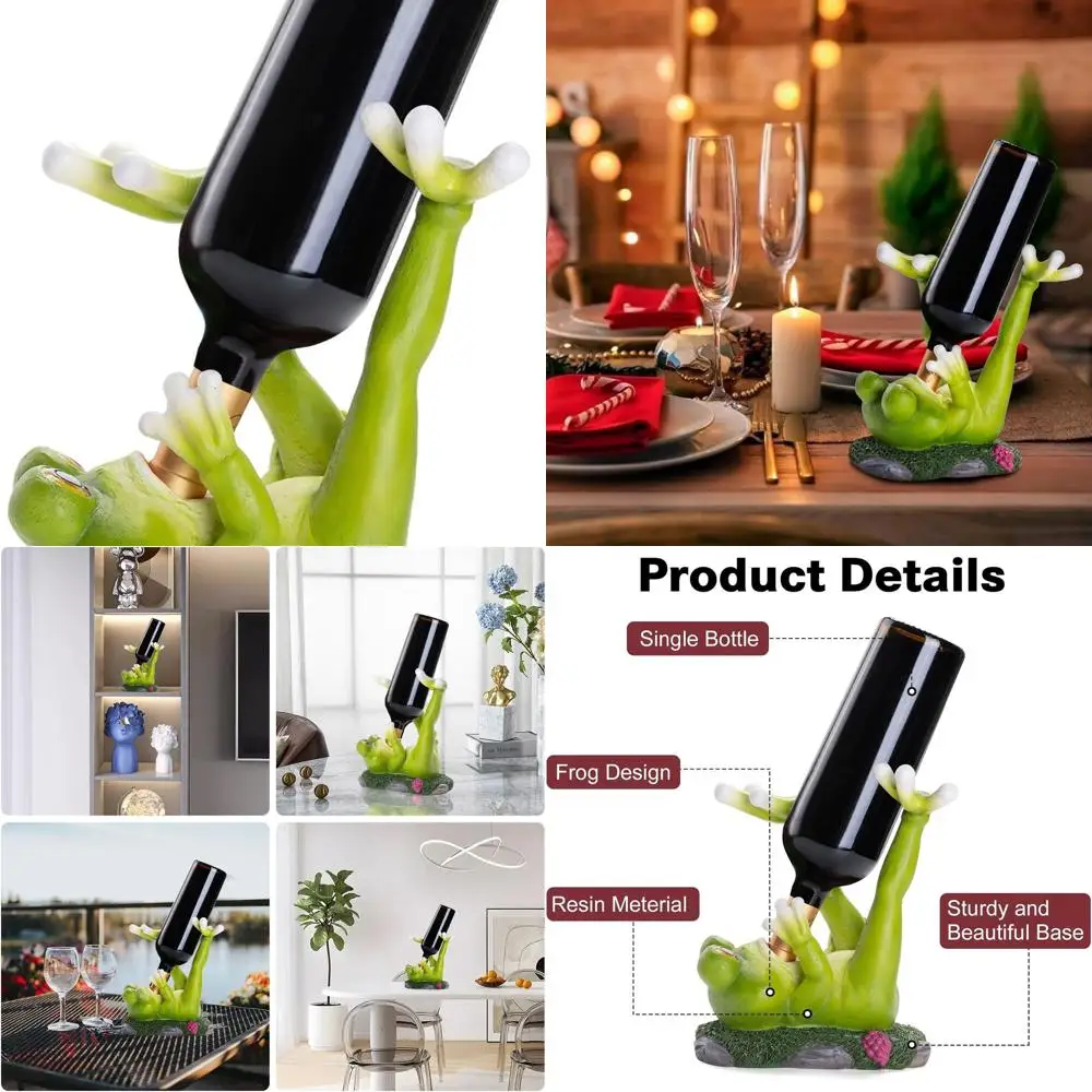 

Frog-Themed Wine Bottle Holder: Single Frog Statue Rack for Parties, Home Decor, and Gifts