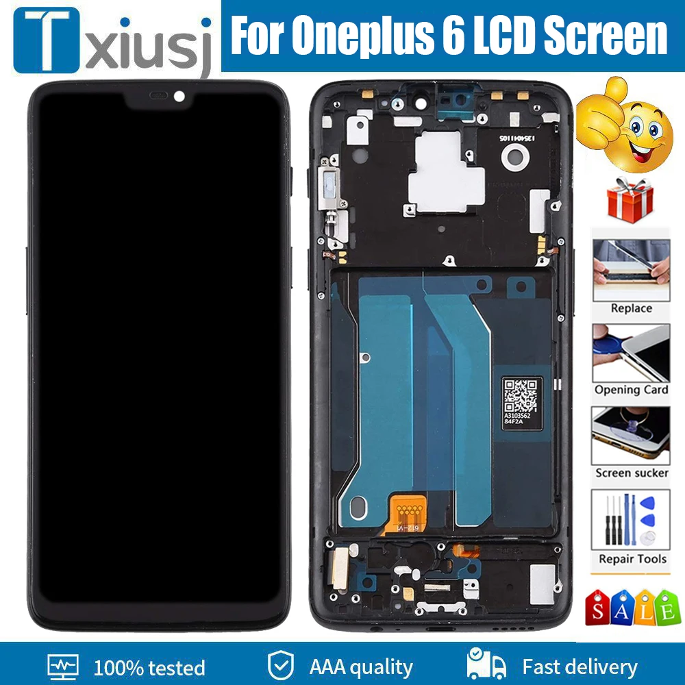 New LCD Display Compatible For OnePlus6 OLED A6000 A6003 Replacement Touch Screen Digitizer Full Assembly Parts with Frame+Tools