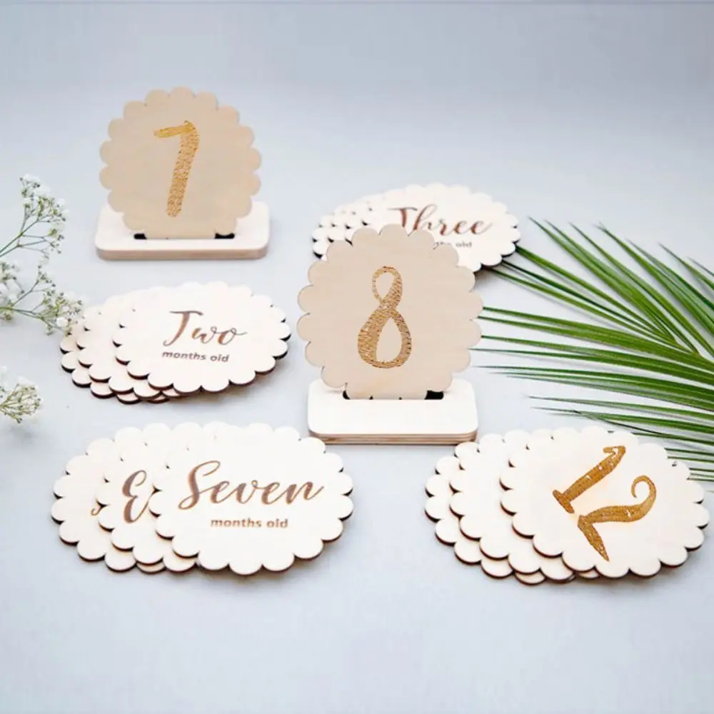 Calendar Baby Milestone Photo Props Wooden Handmade Newborn Growth Commemorative Card 1-12 Month Square