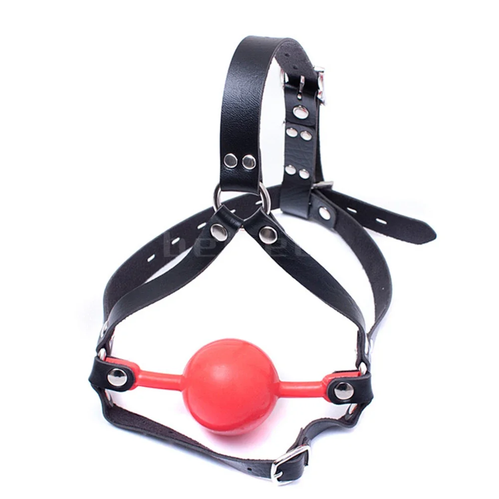 Manyjoy PU Leather Solid Silicone Lockable BDSM Head Harness with 48mm Big Ball Mouth Gag Erotic Adult Games Sex Toys for Women