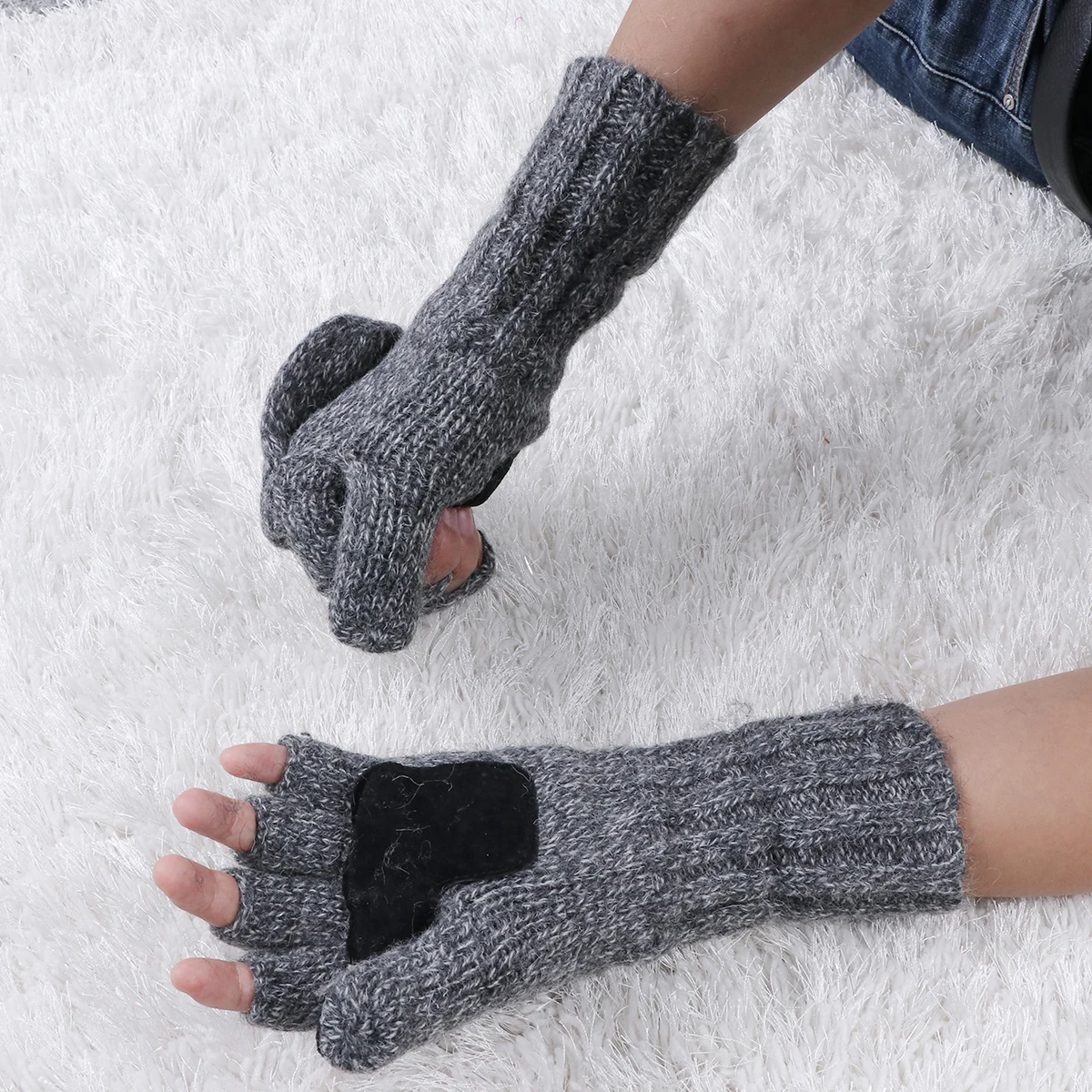 

Winter Thick Knitting Half Finger Gloves High Elasticity Anti Slip Durable Fitness Warm Wrist Protectors Cycling Sports Gloves
