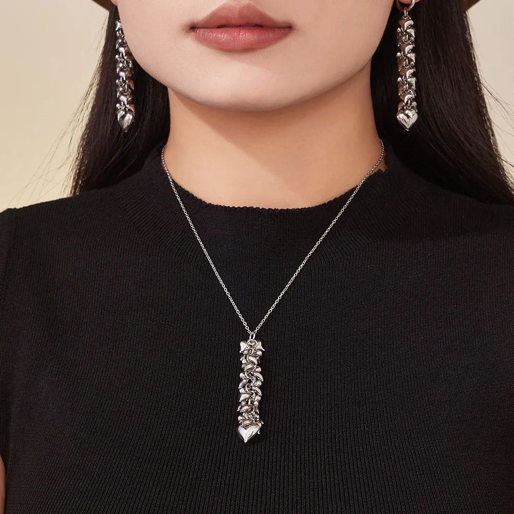 Ars 18k مطلية بالذهب الفولاذ المقاوم للصدأ متعدد القلب سحر قلادة مطابقة استرخى أقراط المرأة شرابة القلائد طقم أقراط